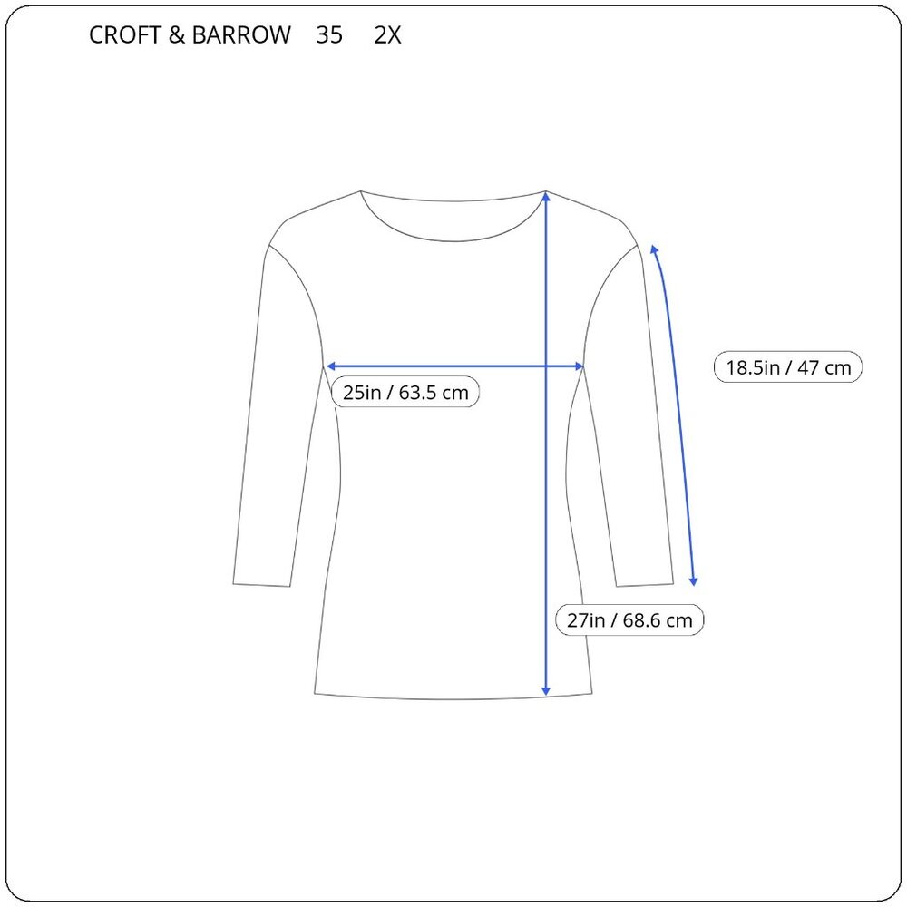 Croft & Barrow Womens 2X Top Blue White Striped 3/4 Sleeve Cotton Knit STR155E - Picture 2 of 9